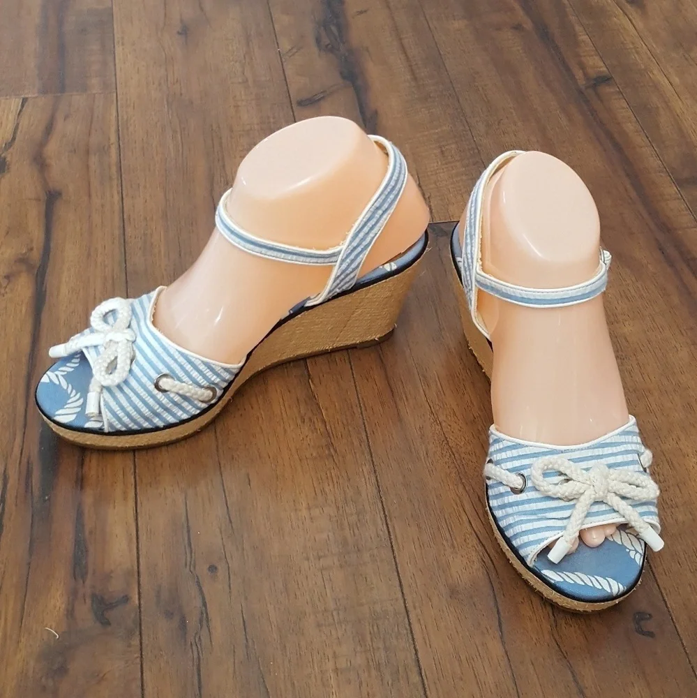 Sperry Vintage Top-Sider Paloma French‎ Blue Seersucker Wedges